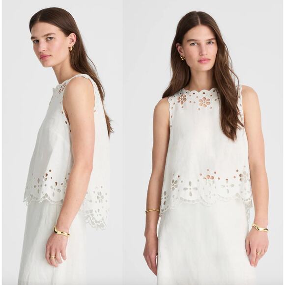 Madewell | NWT Embroidered Eyelet High-Low Tank Top in Salt White | Size M - Picture 1 of 11